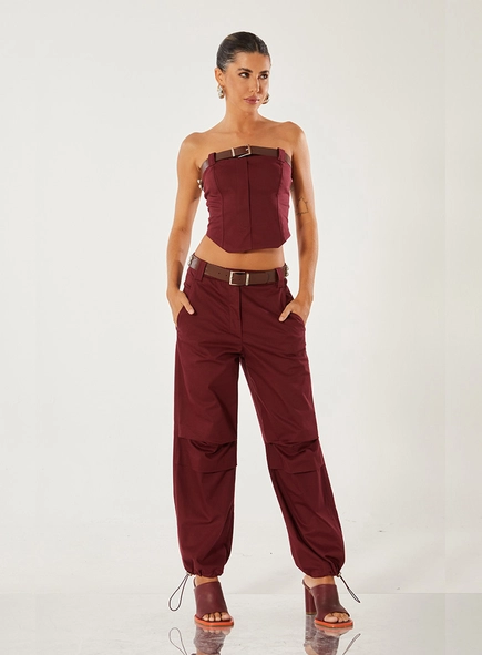 Calça Pregas Com Cinto
