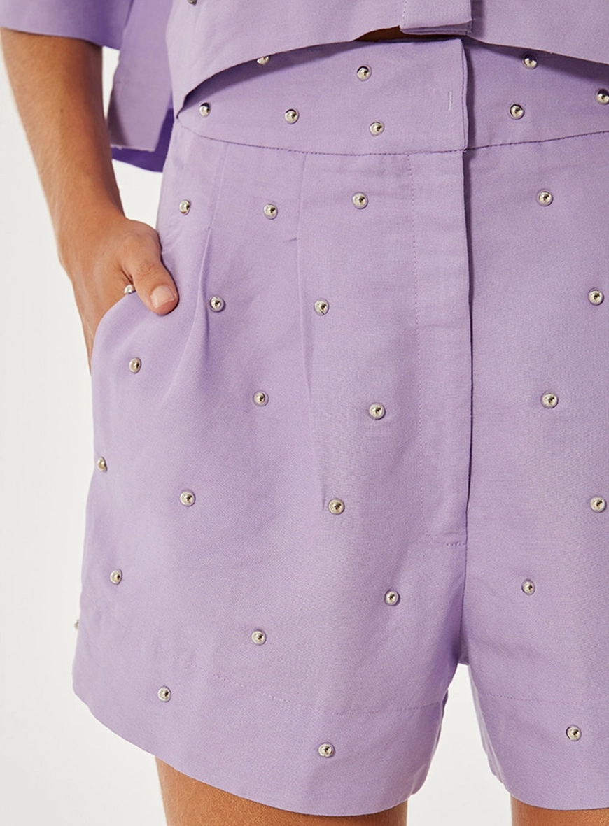 Short Alfaiataria Com Bordado Manual Lilás 3