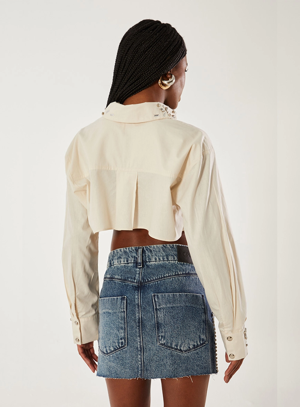Saia Jeans Com Bordado Manual Índigo 2