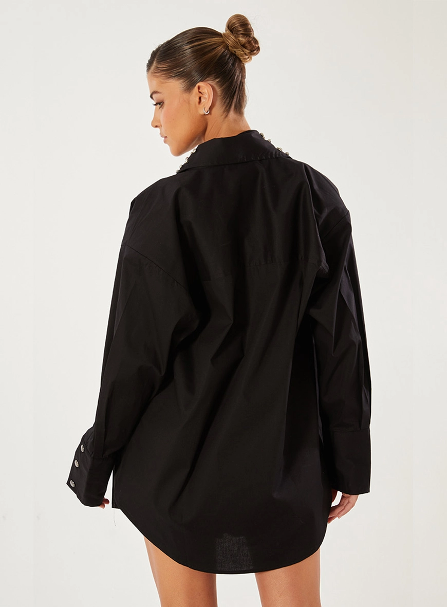 Camisa Com Bordado Manual Preto 2