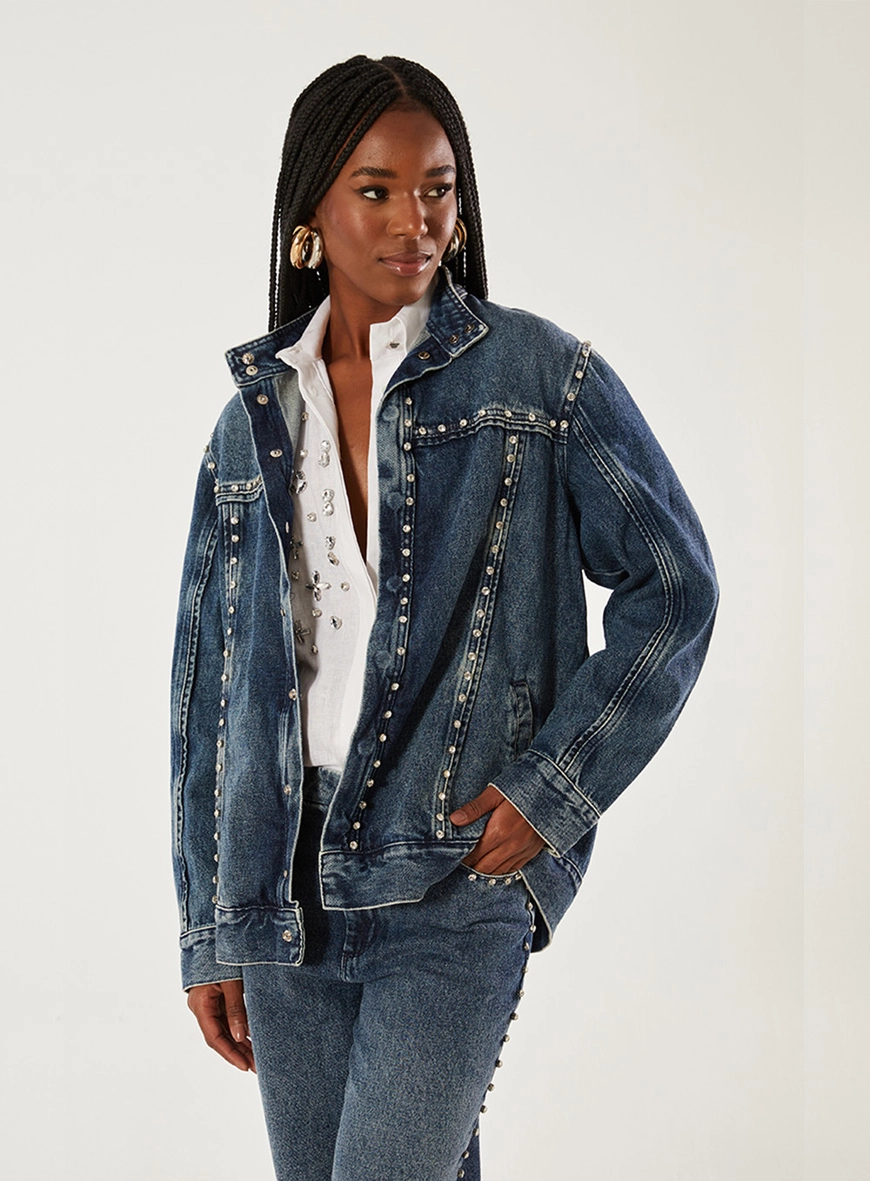 Jaqueta Jeans Com Bordado Manual Índigo 1