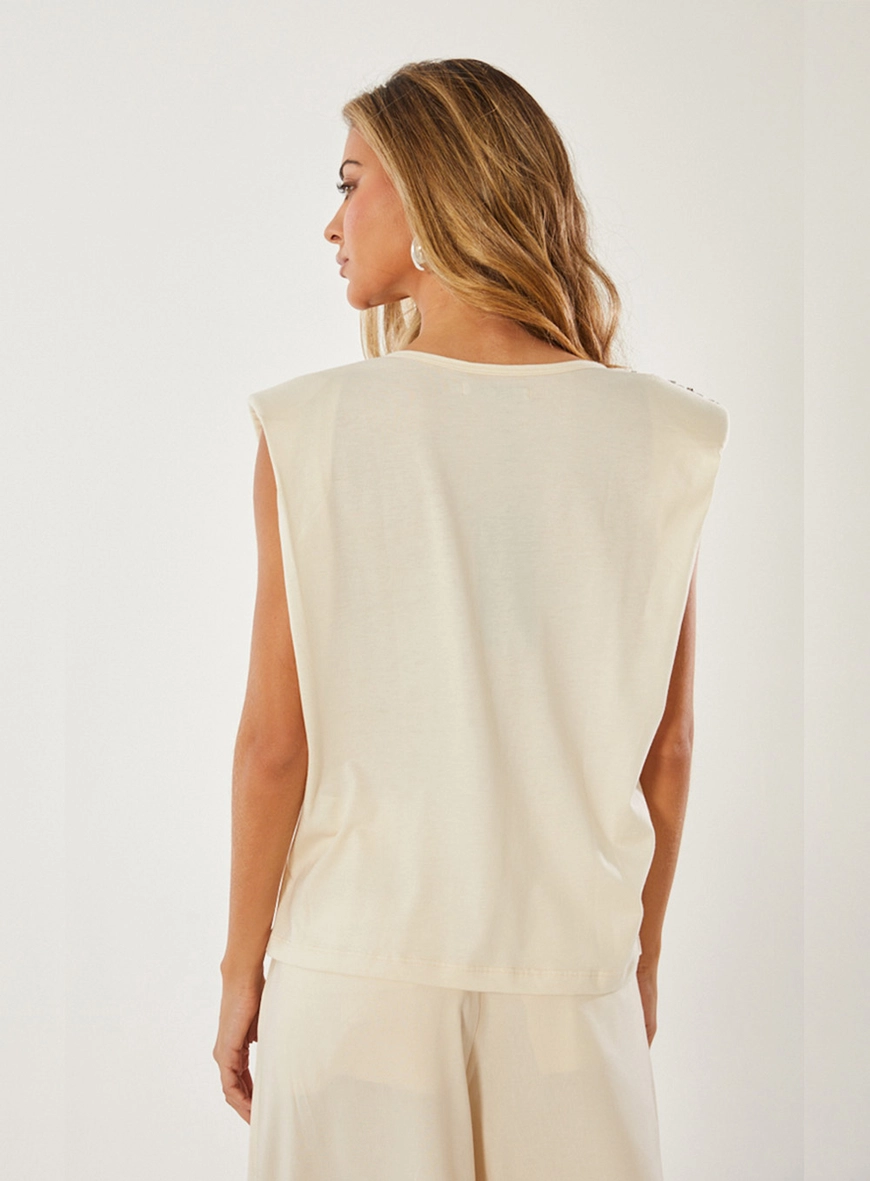 Blusa Muscle Com Bordado Manual Bege 2