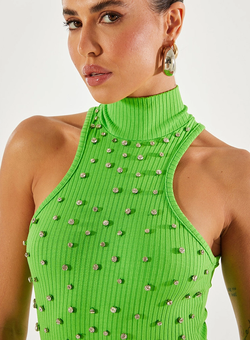 Body Canelado Com Bordado Manual Verde 3