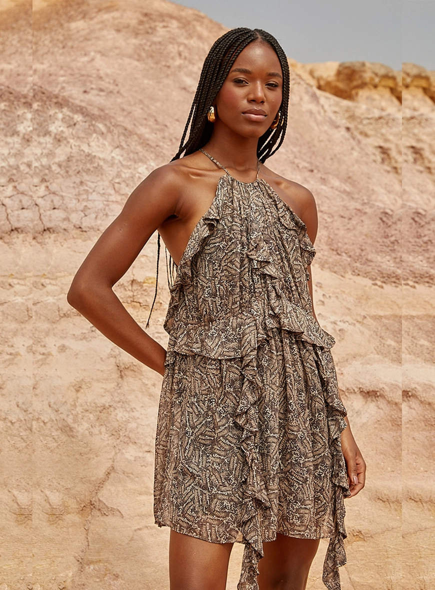 Vestido Com Detalhe Em Babado Estampado 1