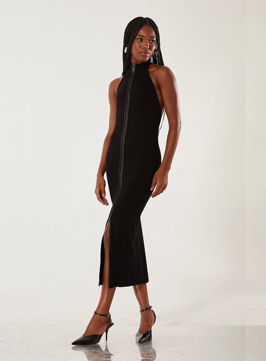 Vestido Midi Com Zíper Preto 1