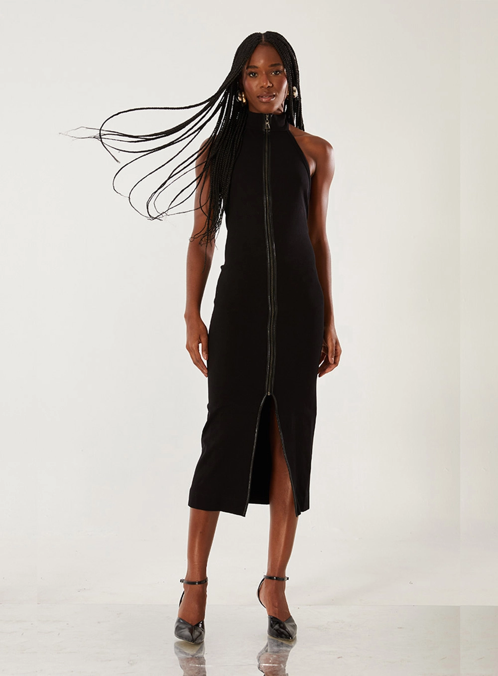 Vestido Midi Com Zíper Preto 3