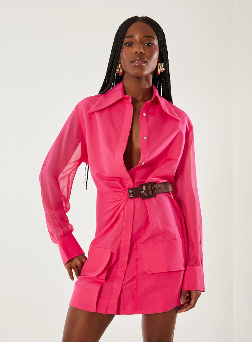 Vestido Alfaiataria Detalhe Em Cinto Rosa 1