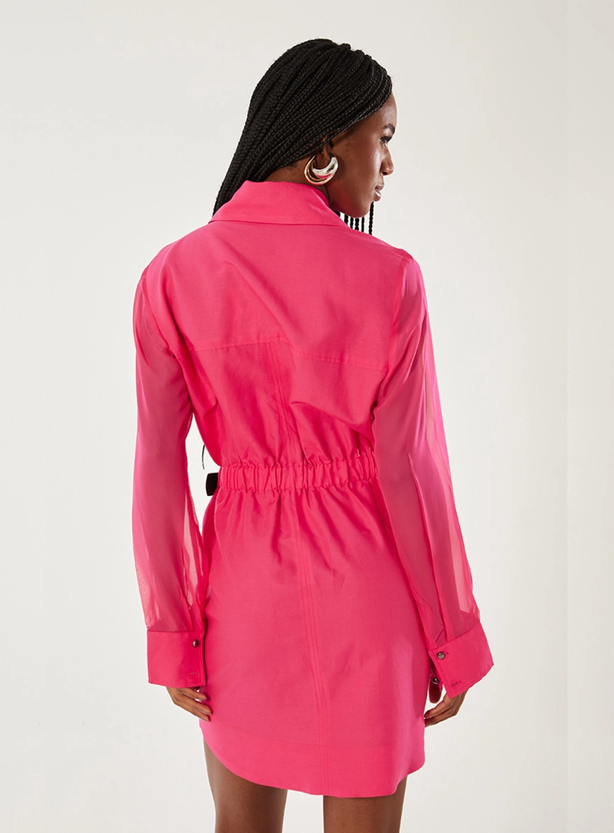 Vestido Alfaiataria Detalhe Em Cinto Rosa 2