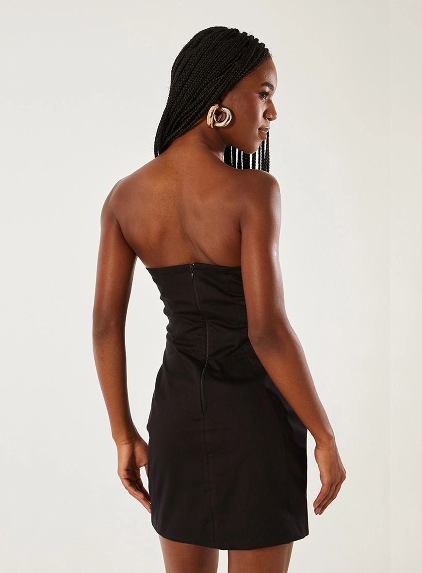 Vestido Sem Alça Com Aplicação Preto 2