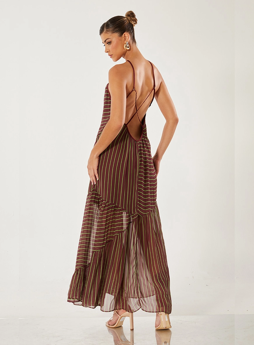 Vestido Fluído Costas À Mostras Estampado 2