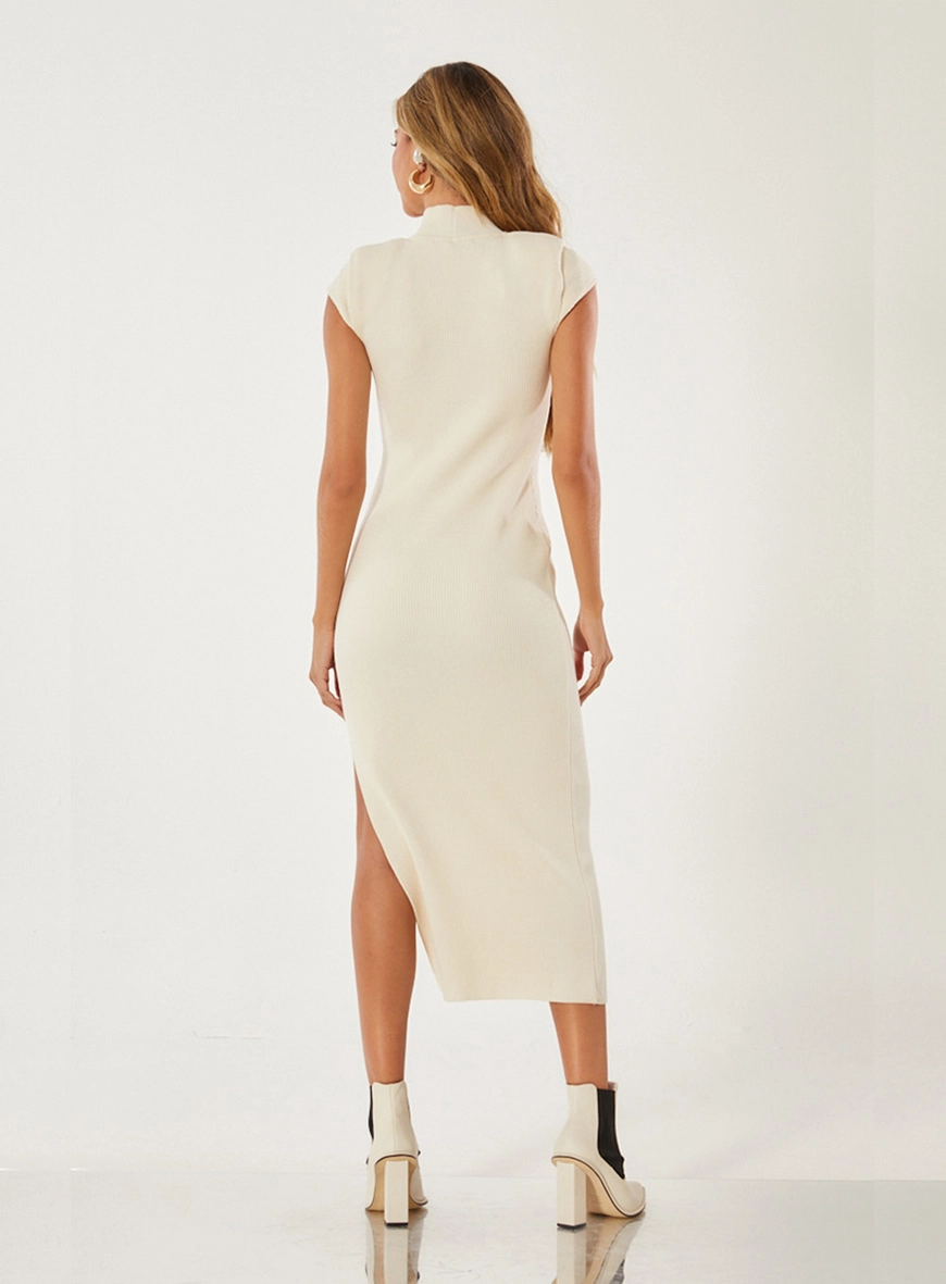 Vestido Tricô Canelado Gola Alta Off Shell 2