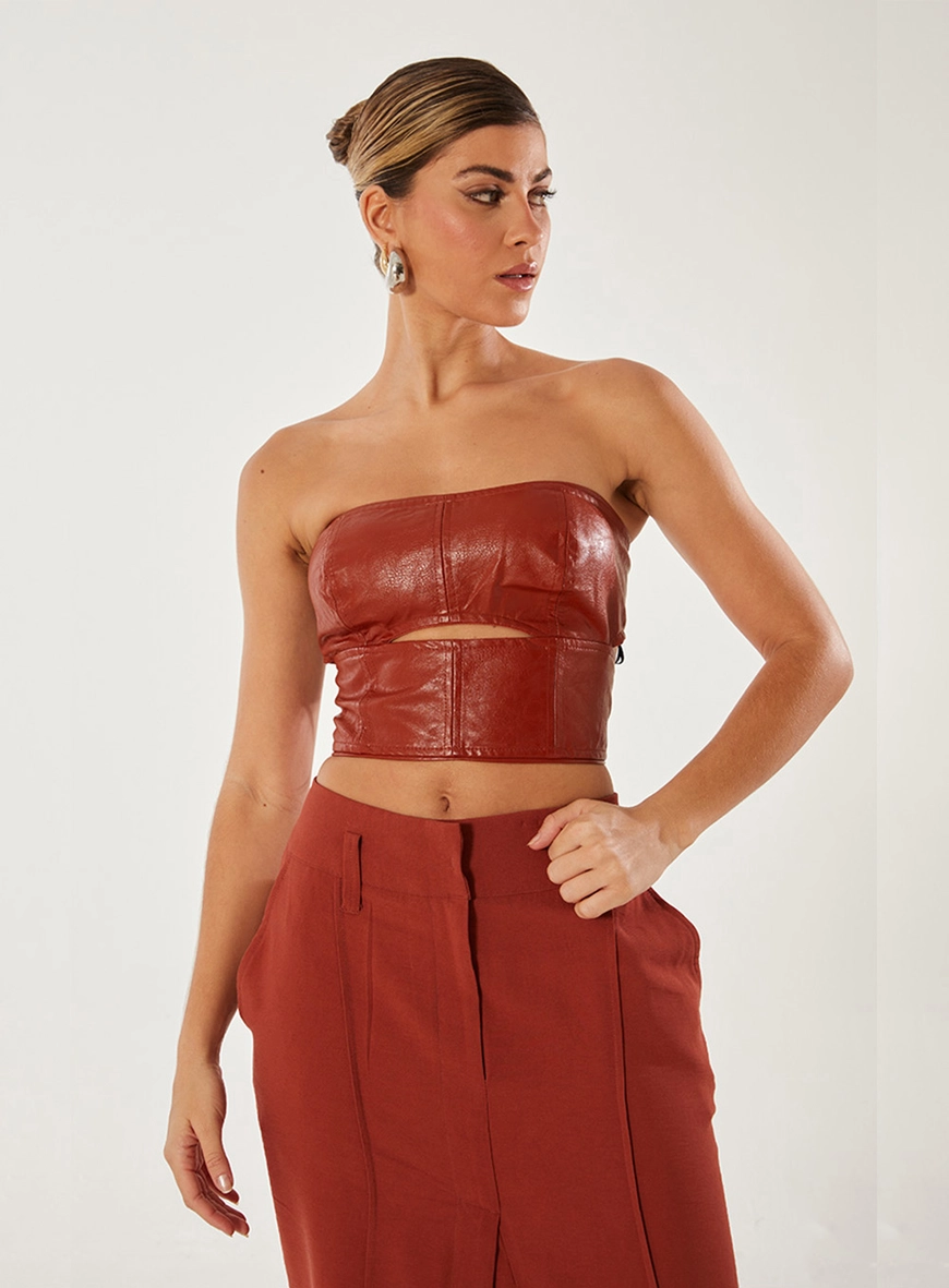 Top Sem Alças Cut Out Marrom 1
