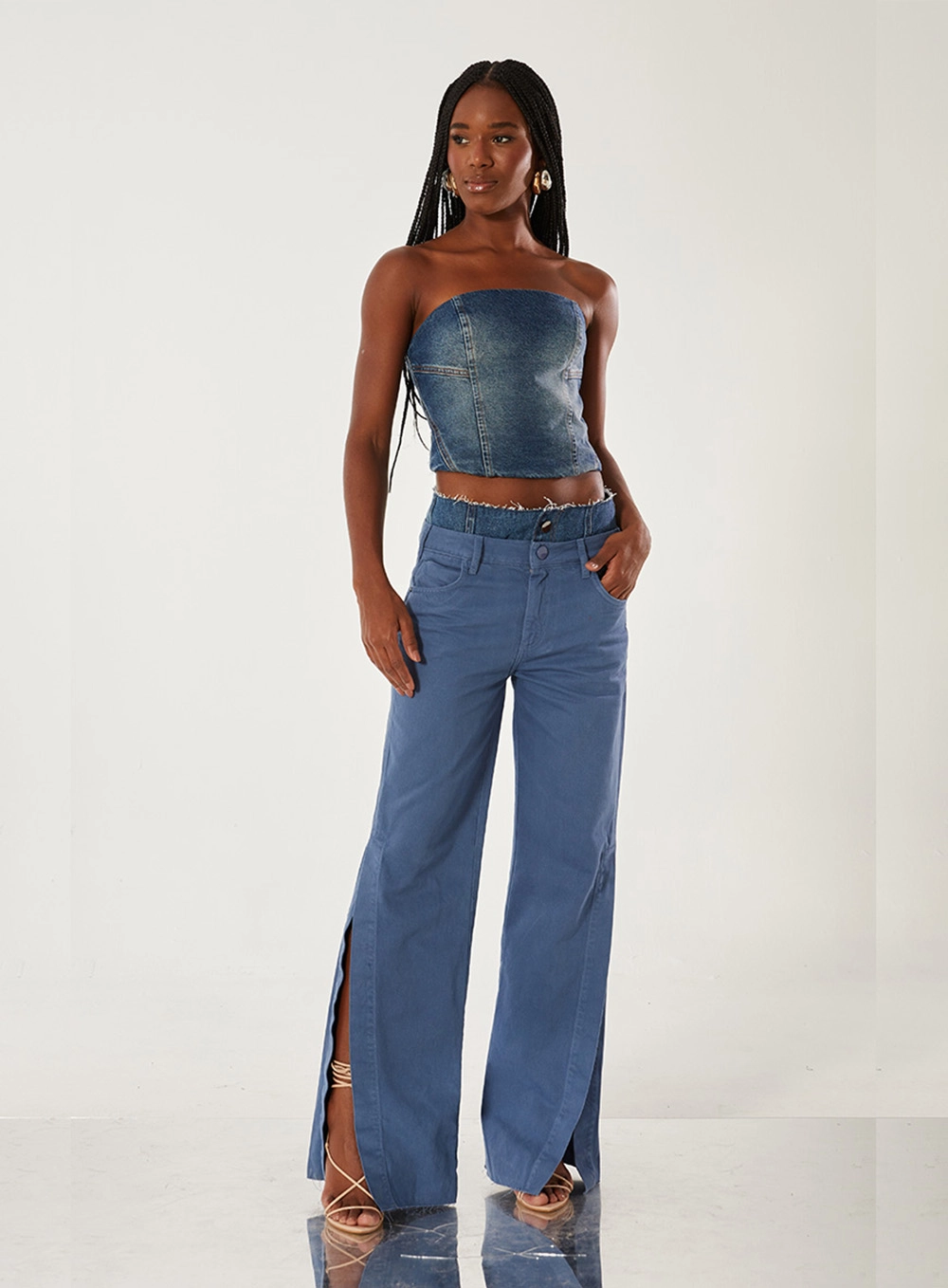 Top Jeans Sem Alça Slim Índigo 3