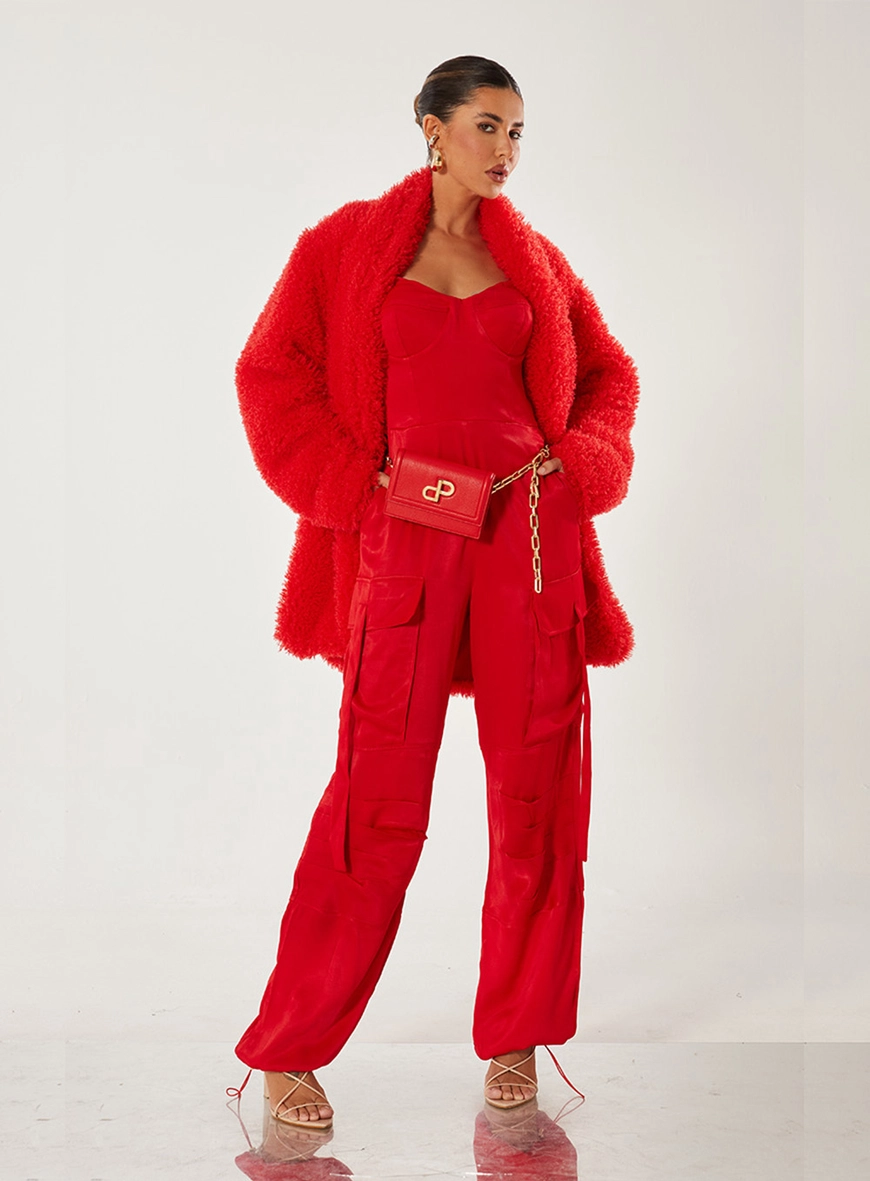 Macacão Com Bolsos Vermelho 3