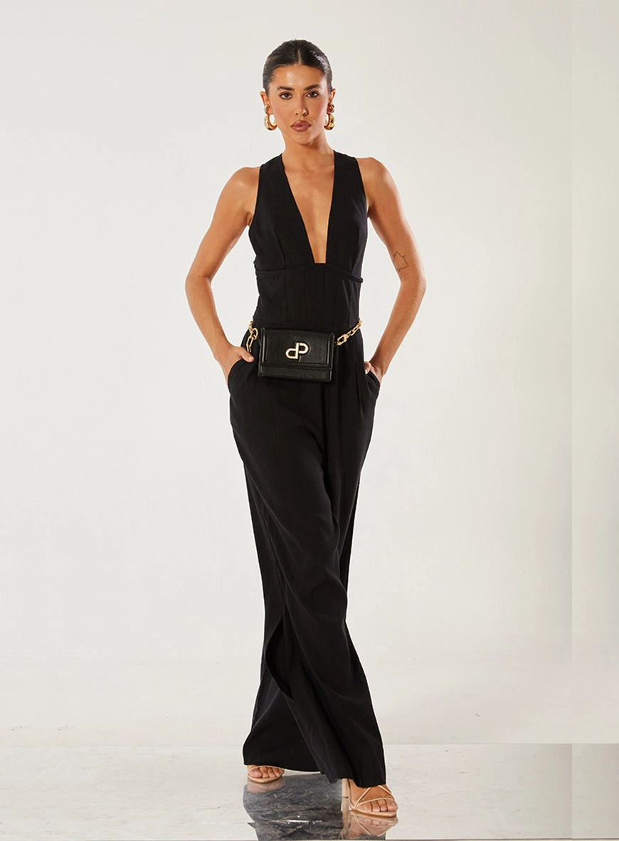Macacão Pantalona Decote V Preto 1