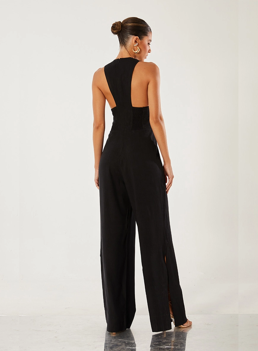 Macacão Pantalona Decote V Preto 2
