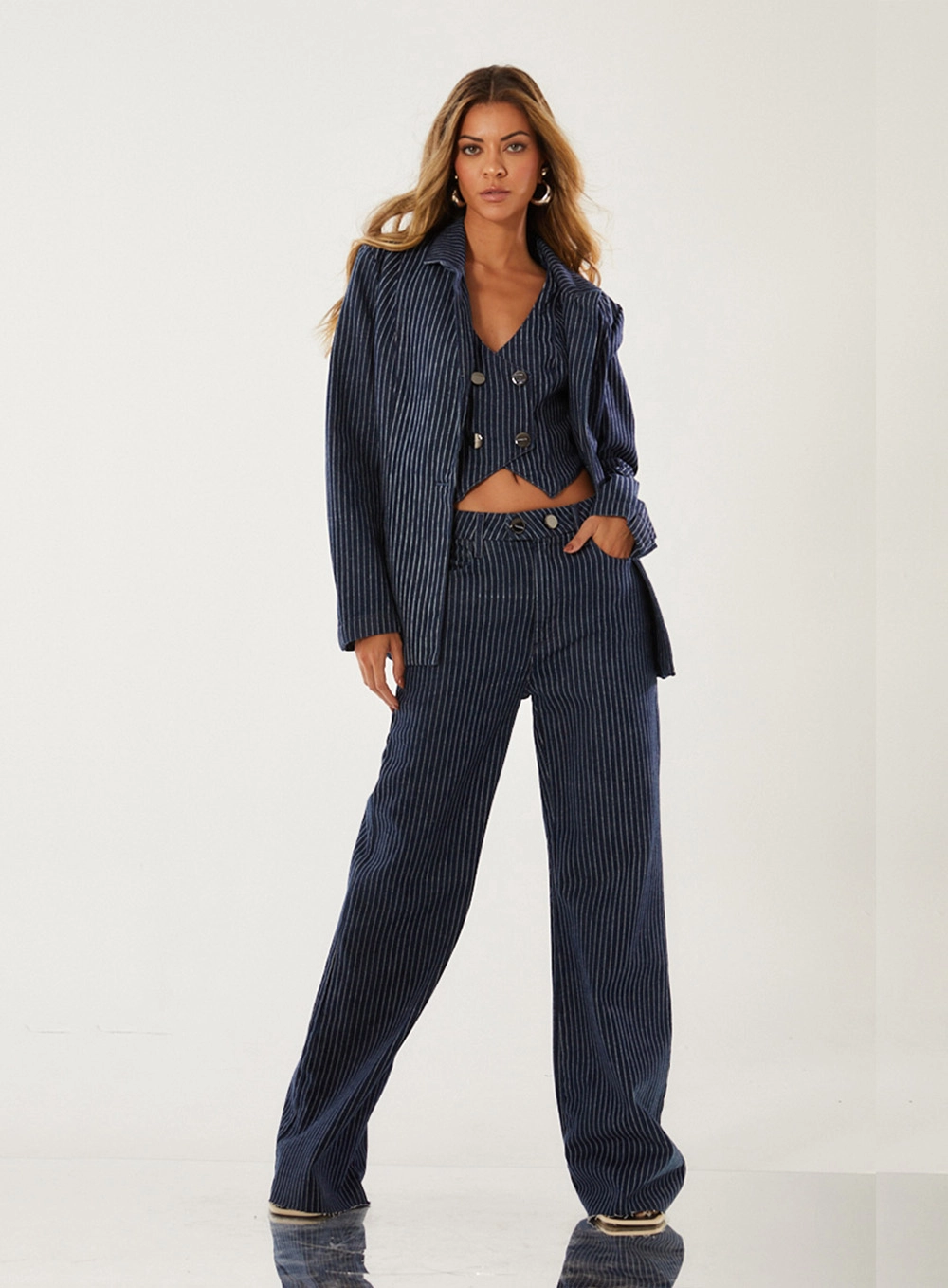 Blazer Alfaiataria Jeans Listrado 3