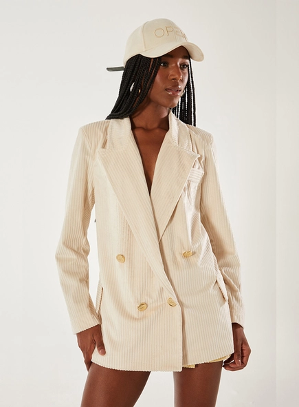 Blazer Com Lapelas Em Veludo