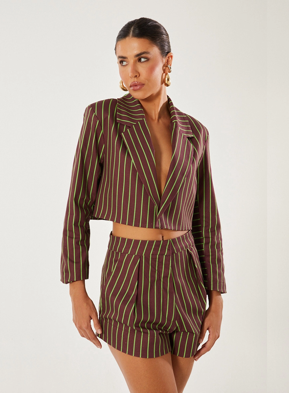 Blazer Alfaiataria Cropped Listrado 1