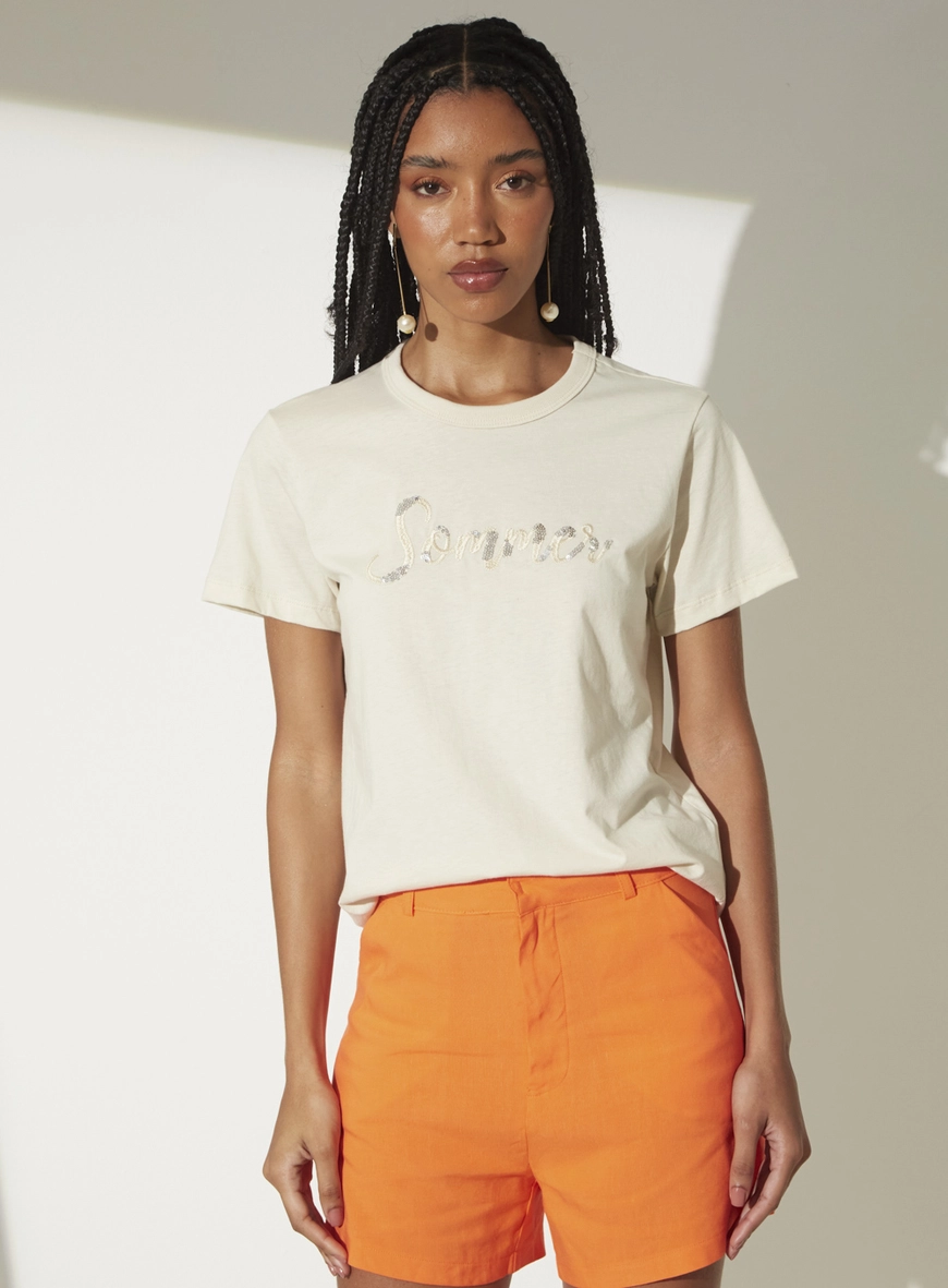 Camiseta Reta Com Logo Bege 1