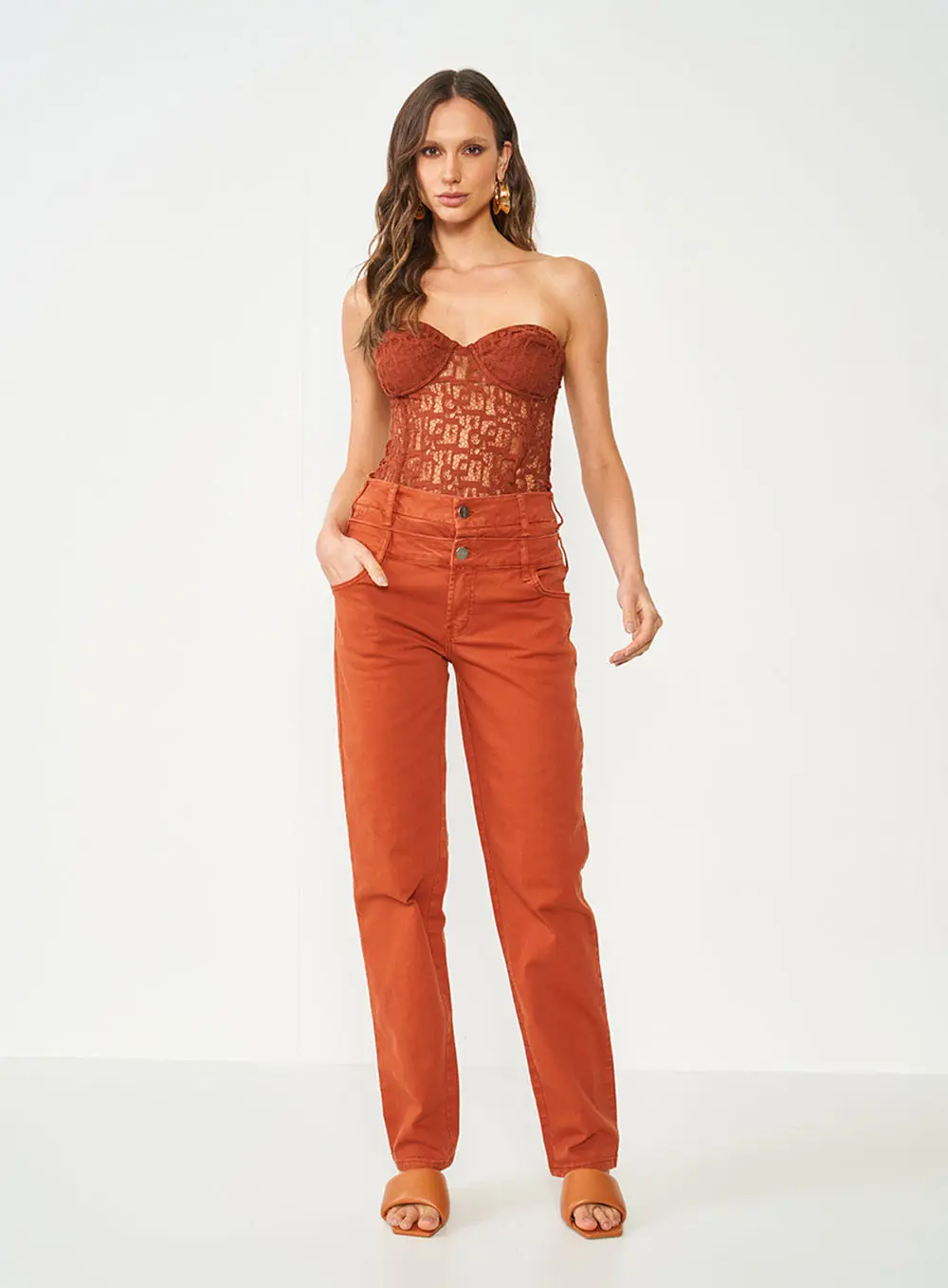 Calça Sarja Jade Cós Duplo Marrom