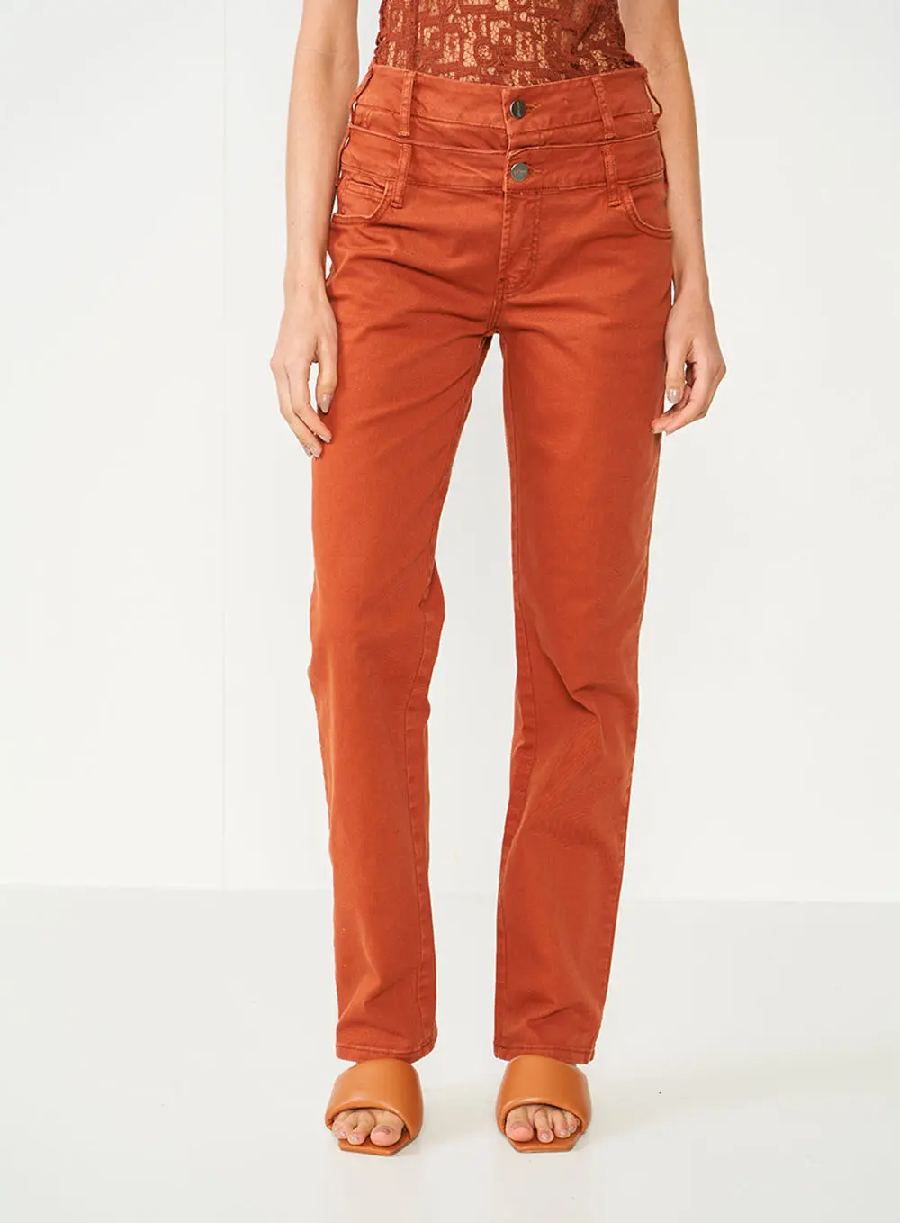 Calça Sarja Jade Cós Duplo Marrom