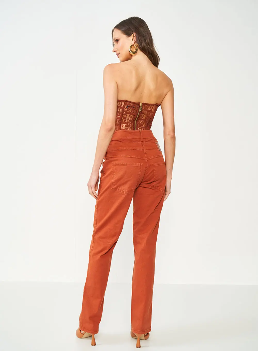 Calça Sarja Jade Cós Duplo Marrom