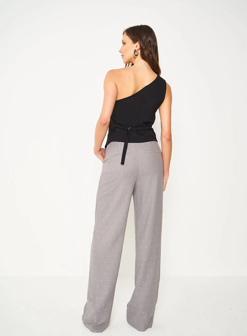Calça Reta Com Aplicação Cinza