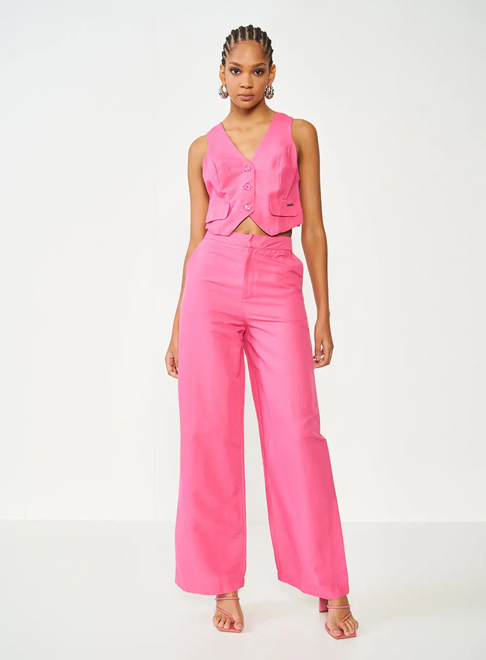 Calça Rosa Alfaiataria Reta Rosa Hiller