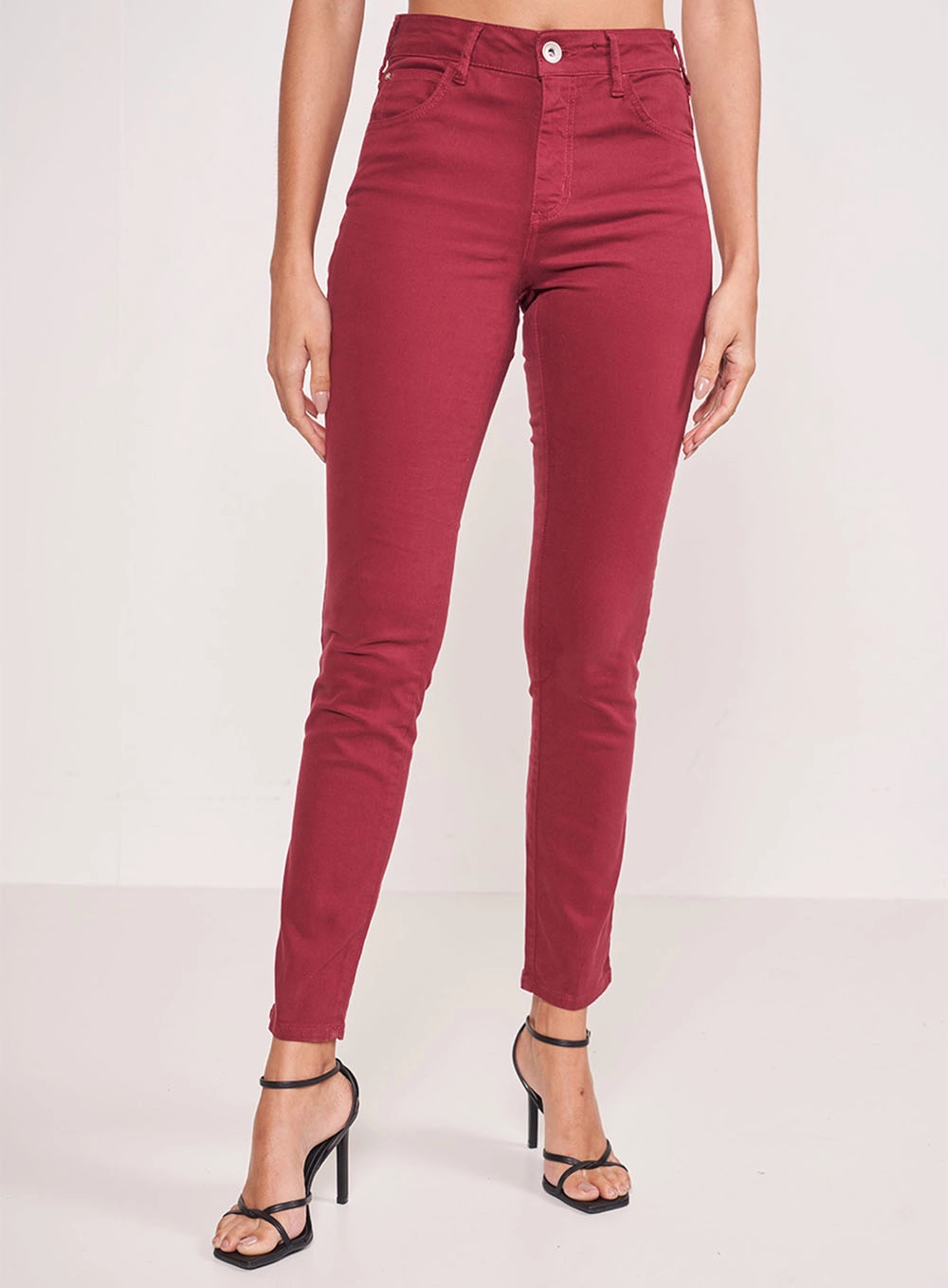 Calça Sarja Feminina Bordo Skinny Bordo