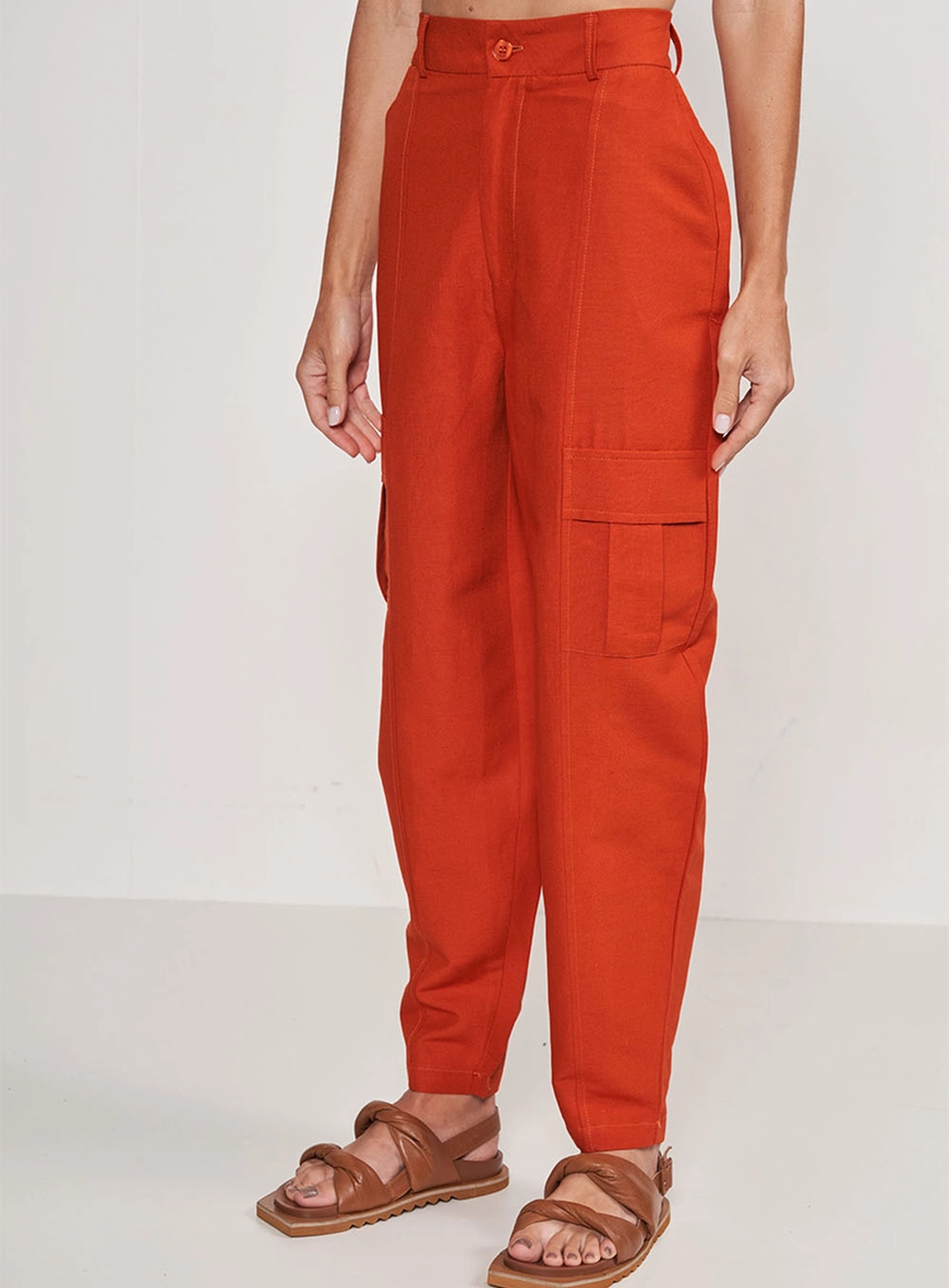 Calça Alfaiataria Joana Laranja Com Bolso