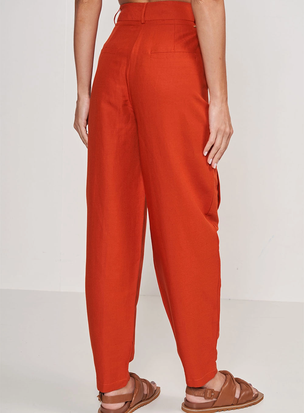 Calça Alfaiataria Joana Laranja Com Bolso Laranja