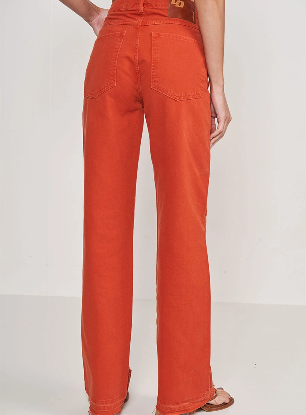 Calça De Sarja Juliette Com Furos Laranja