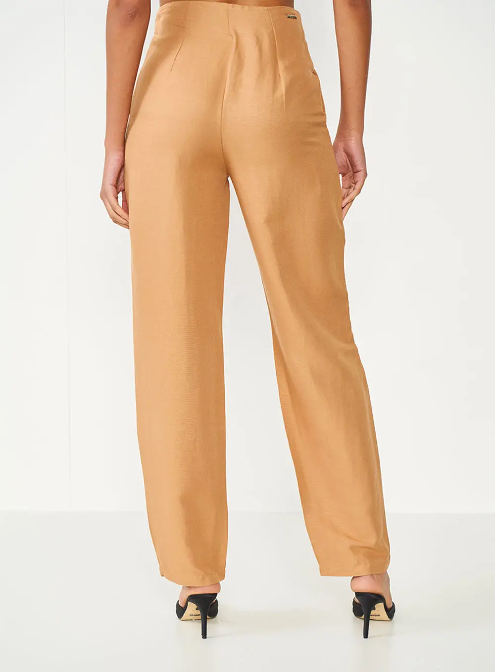 Calça Joana Com Linho Marrom Delle
