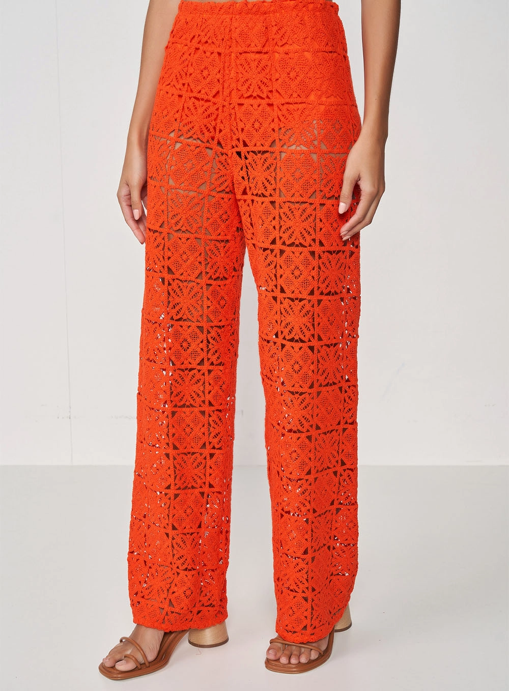 Calça Reta Joana Renda Sweet Laranja Purpurina Laranja