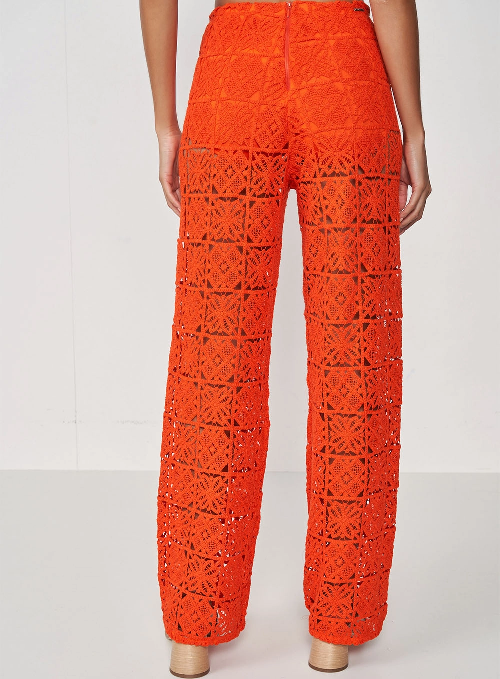 Calça Reta Joana Renda Sweet Laranja Purpurina Laranja