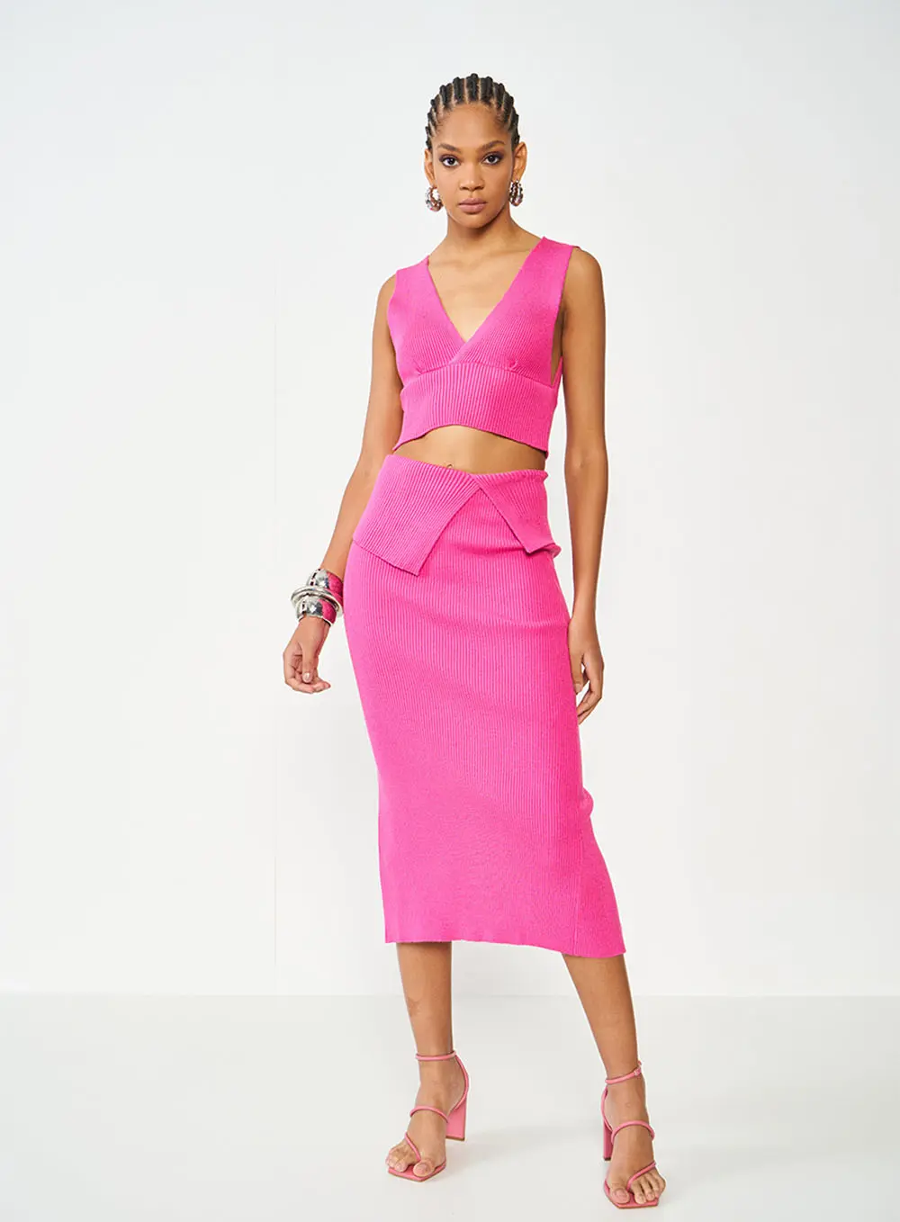 Saia Slim Midi De Tricô Rosa Hiller