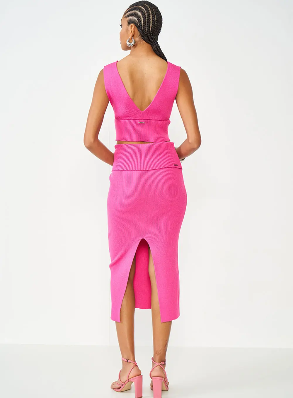 Saia Slim Midi De Tricô Rosa Hiller