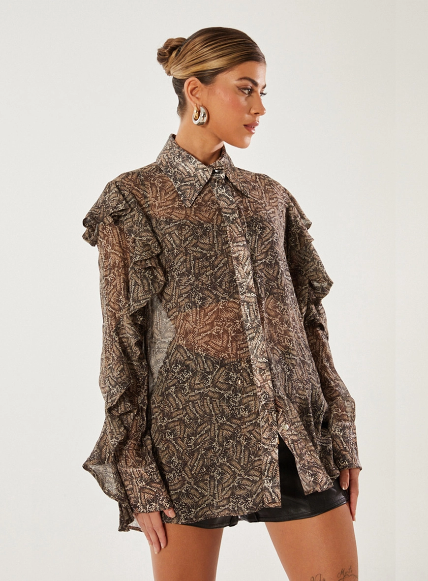 Camisa Transparente Com Babado Estampado 1