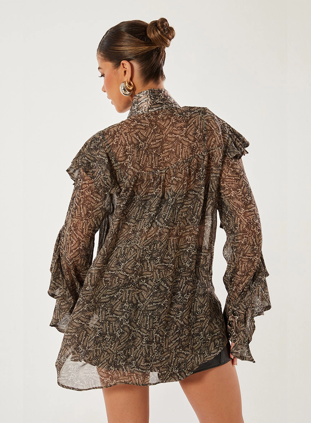 Camisa Transparente Com Babado Estampado 2