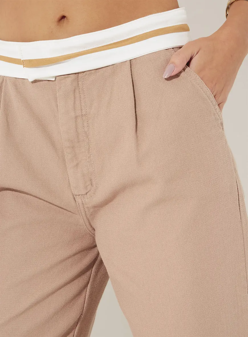 Calça Alfaiataria Com Cós Duplo Bege Rutito 3
