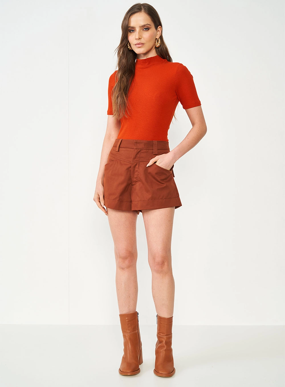 Blusa Canelada Slim Laranja