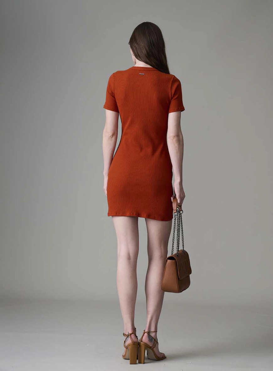 Vestido Estilo Camisa Canelado Laranja 2