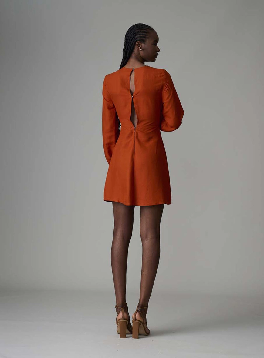 Vestido Cut Out Com Linho Laranja 2