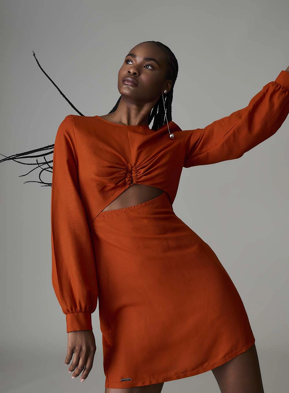 Vestido Cut Out Com Linho Laranja 1