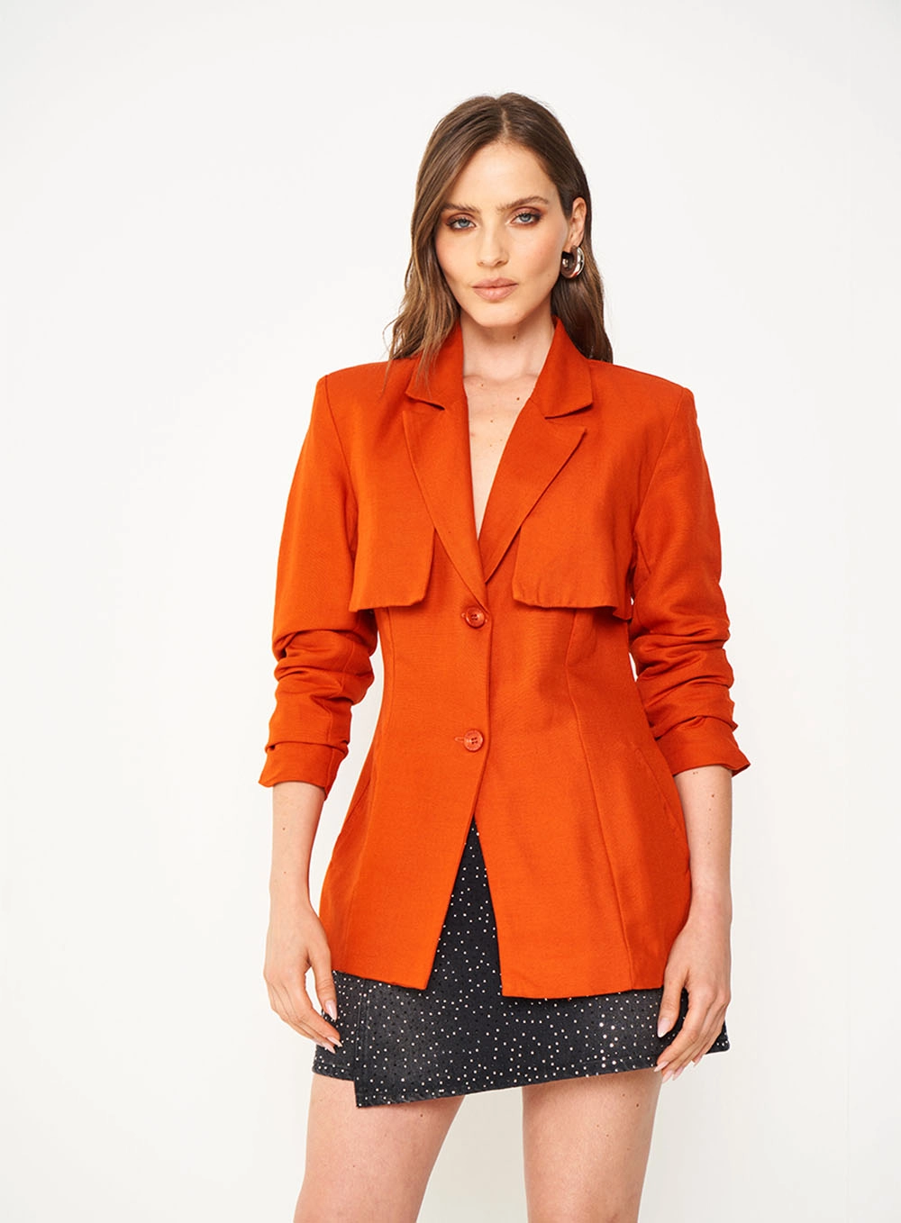 Blazer Alfaiataria Acinturado Laranja