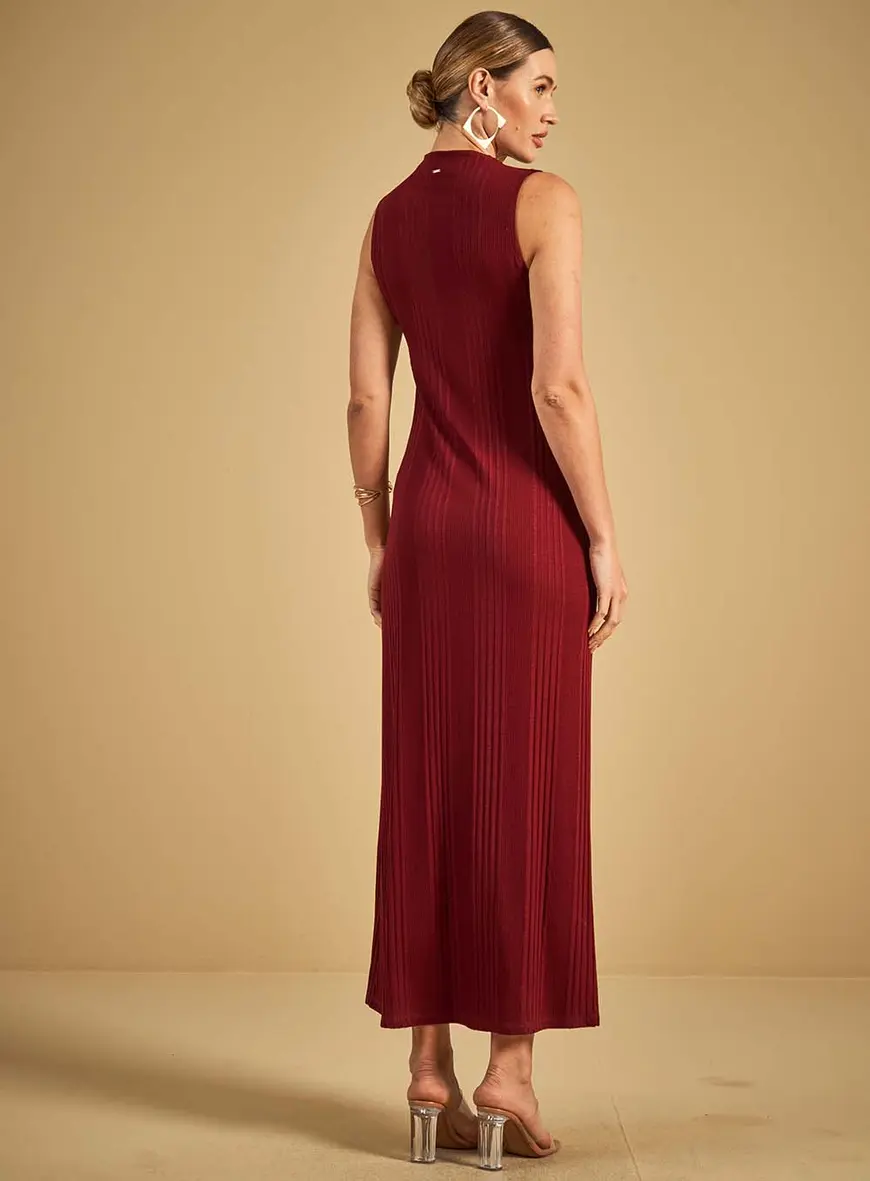 Vestido Mdi Canelado Bordô Bloodstone 2