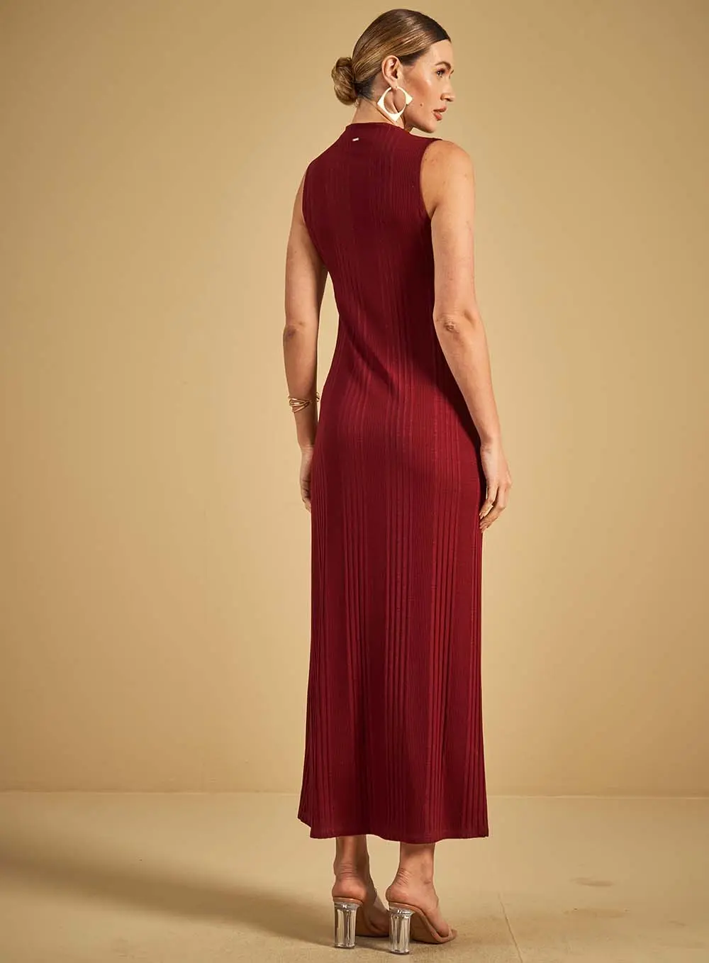 Vestido Mdi Canelado Bordô Bloodstone 2