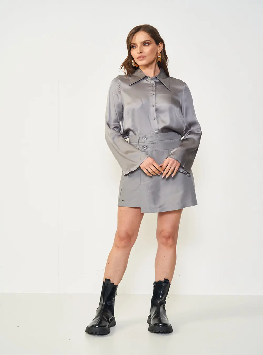Camisa Comfort Manga Longa Cinza Cinza