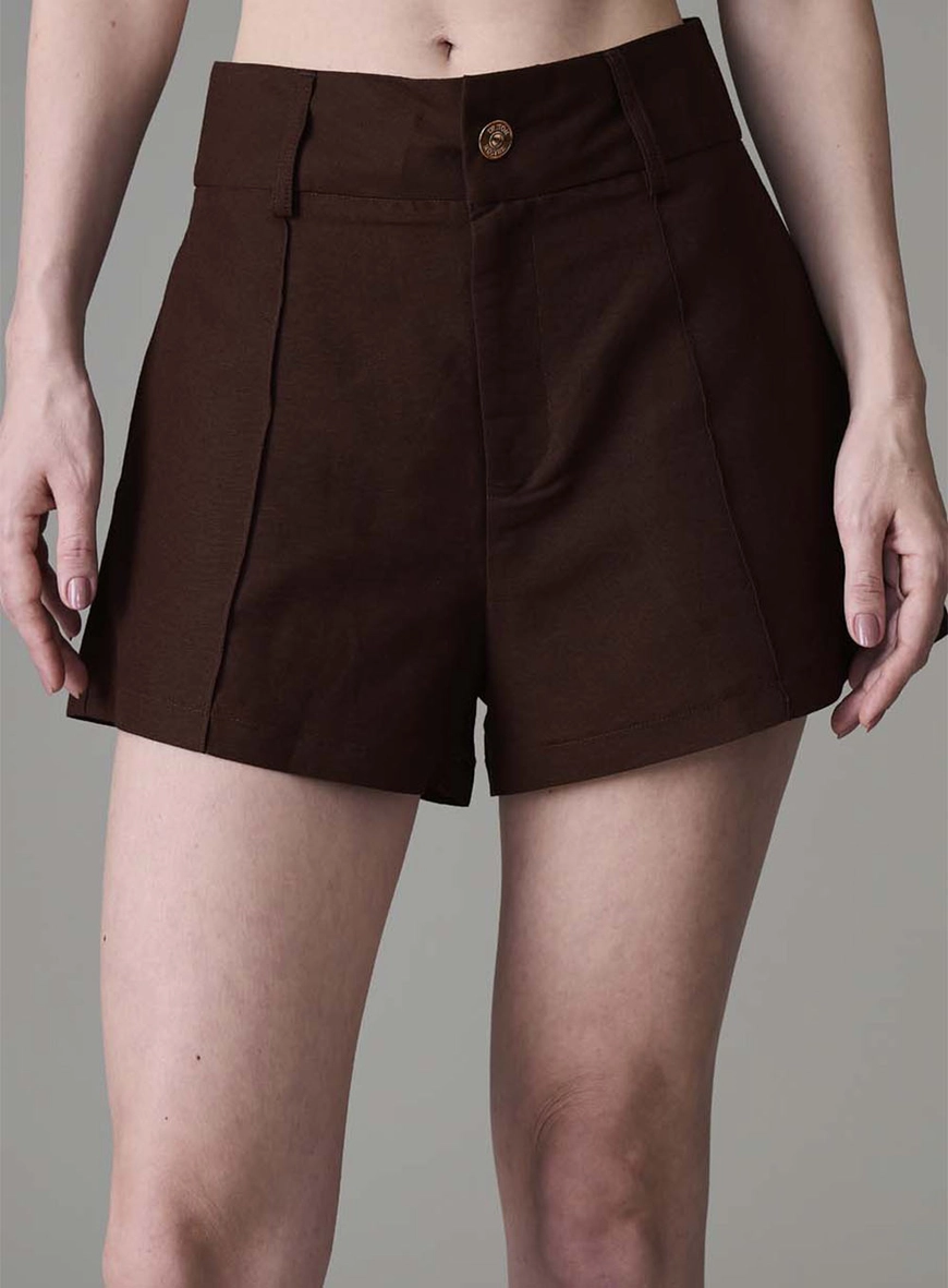 Short Alfaiataria Comfy Com Linho Marrom 7